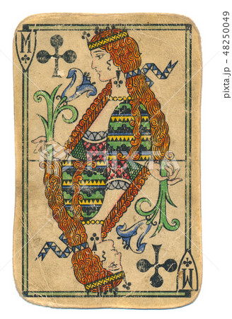 used ancient playing card queen of cross isolated 48250049