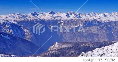 Panoramic view of the snowy mountains in Slovenia Panoramic view of the snowy mountains in Slovenia 48251192