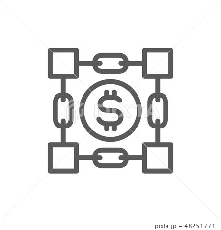 Coin with blockchain, cryptocurrency, bitcoin, digital key line icon. 48251771