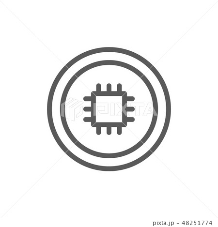 Coin with motherboard, blockchain, cryptocurrency, bitcoin line icon. 48251774