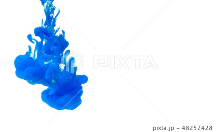 Blue acrylic color in water, abstract background. 48252428