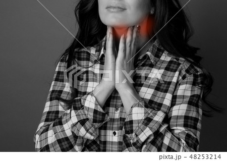 Women thyroid gland control. Sore throat of a people Women thyroid gland control. Sore throat of a people 48253214