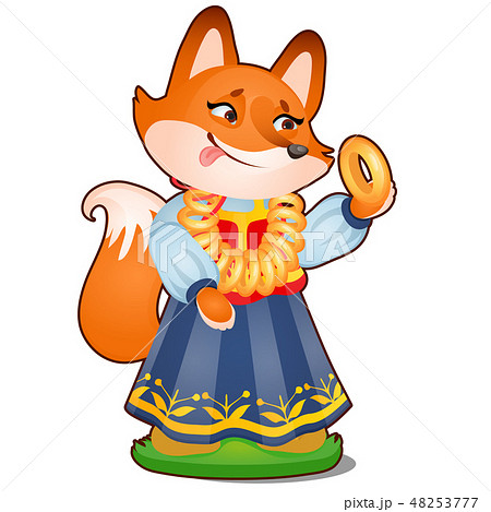 Animated fox in clothes isolated on white background. The character of Russian folk tales. Vector Animated fox in clothes isolated on white background. The character of Russian folk tales. Vector 48253777