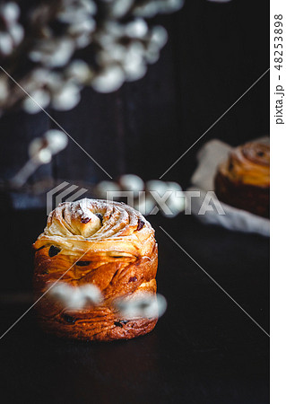 Easter cake kranch with icing sugar on a dark 48253898