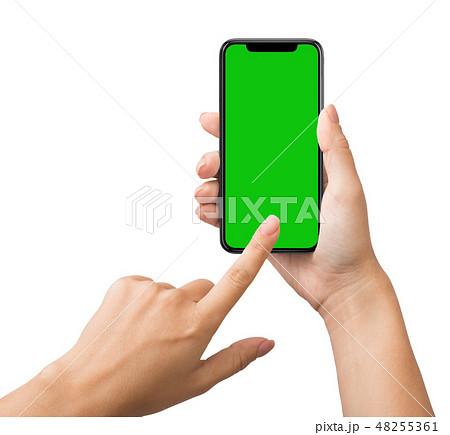 Smartphone With Green Screen For Key Chroma Mockup Stock Photo