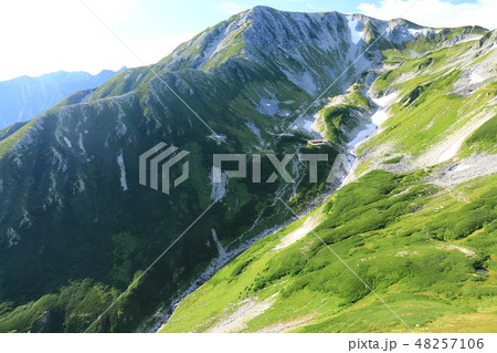 剣岳山頂への道 一服劔から剣沢、別山、剣御前を望む 剣岳山頂への道 一服劔から剣沢、別山、剣御前を望む 48257106
