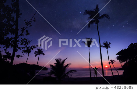 Coconut beach with a million stars and sunrise  48258688