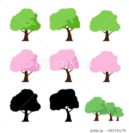 緑の木と桜の木 イラストセットのイラスト素材