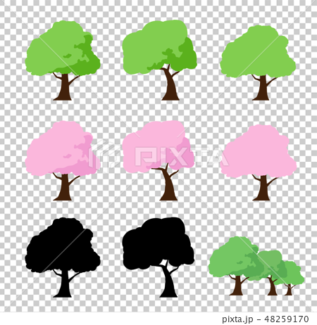 緑の木と桜の木 イラストセットのイラスト素材