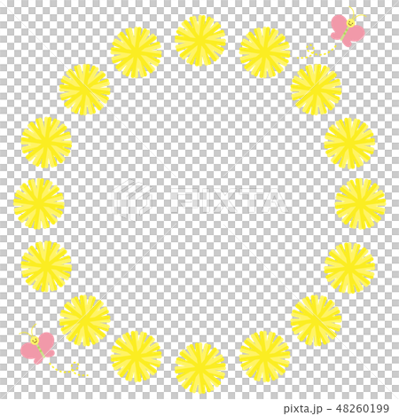 タンポポと蝶々の丸いフレームのイラスト 48260199
