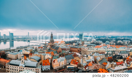 Cityscape In Winter Morning. Skyline With Dome Cathedral. Popular Place With Famous Landmarks 48260200