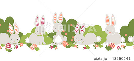 Easter bunny seamless vector border. Cute bunnies 48260541
