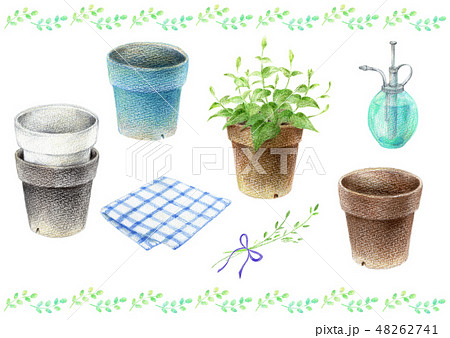 ガーデニング セット 植木鉢 植物 霧吹きのイラスト素材 48262741 Pixta