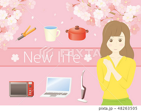 新生活　女性　桜背景 48263505