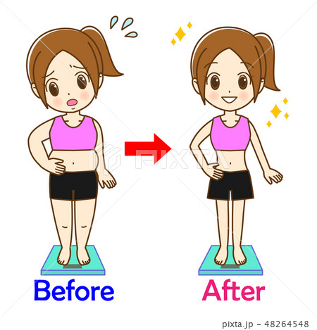 女性　ダイエット　before　after　主線有り 48264548