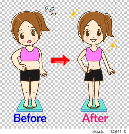 女性　ダイエット　before　after　主線有り 48264548