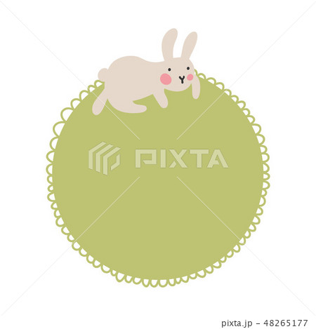 Text bubble with funny bunny who sits on a frame  48265177