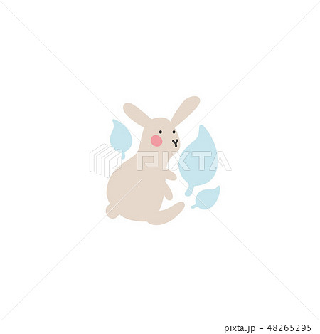 Cute little hare sits and holds blue leaves Cute little hare sits and holds blue leaves 48265295