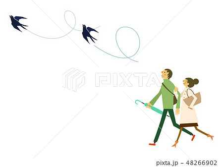 レインコートを着た人物 梅雨のシーズンのクリップアート 傘をさす男女 雨のイメージ 天気のイのイラスト素材