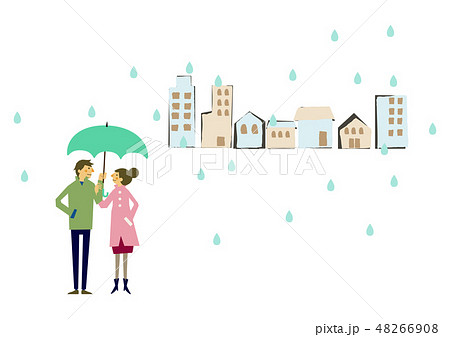 レインコートを着た人物。 梅雨のシーズンのクリップアート。 傘をさす男女。 雨のイメージ。 天気のイ 48266908