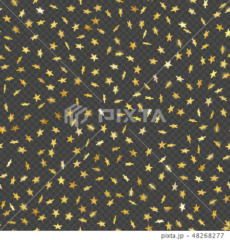 Seamless gold star confetti rain festive pattern effect. Golden volume stars falling down isolated 48268277