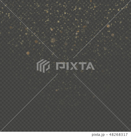 Overlay transparent glitter threads of curtain backdrop. Sparkling of shimmering light blurs. Gold 48268317
