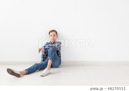 teenager, children and fashion concept - portrait of a fashion handsome boy on the white background 48270552