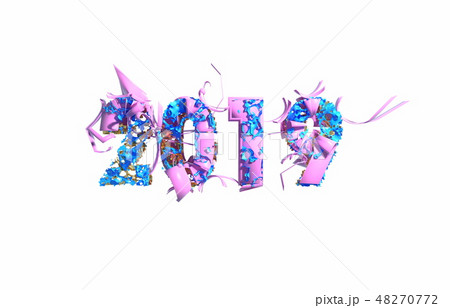 Happy New Year Banner with 2019 trendy pink color Numbers made by plastic and organic matterwhite Happy New Year Banner with 2019 trendy pink color Numbers made by plastic and organic matterwhite 48270772