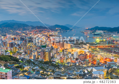 Nagasaki, Japan downtown skyline over the bay Nagasaki, Japan downtown skyline over the bay 48272363