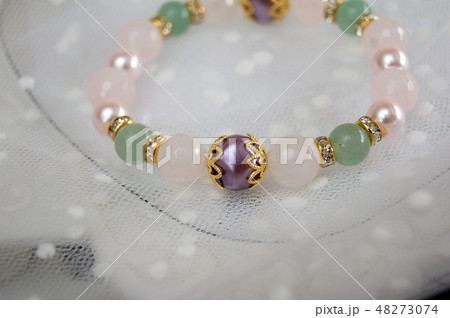 ローズクオーツ＆アベンチュリンのデザインブレスレット（ハンドメイド） 48273074