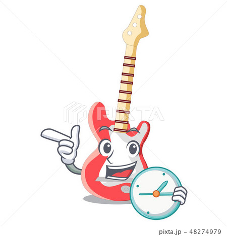 With clock electric guitar in the cartoon shape With clock electric guitar in the cartoon shape 48274979