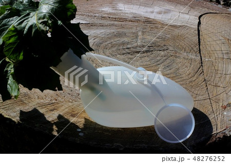 Plastic urinal used as flowers pot. Plastic urinal used as flowers pot. 48276252