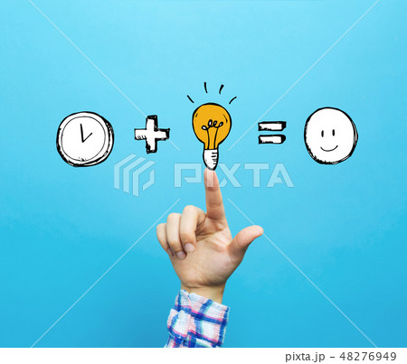 Time plus idea equals happy with hand Time plus idea equals happy with hand 48276949