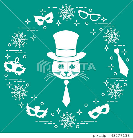 Muzzle of a cat in a cylinder hat and carnival Muzzle of a cat in a cylinder hat and carnival 48277158