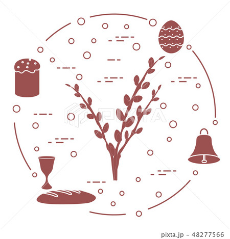 Easter cake, willow branches, bell, bowl, egg Easter cake, willow branches, bell, bowl, egg 48277566