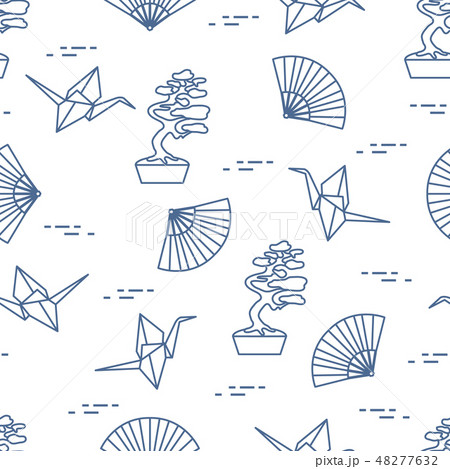 Pattern Bonsai trees, origami cranes, fans. 48277632