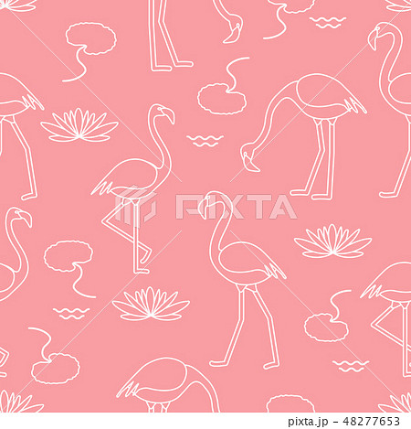 Seamless pattern with flamingo and water lily Seamless pattern with flamingo and water lily 48277653