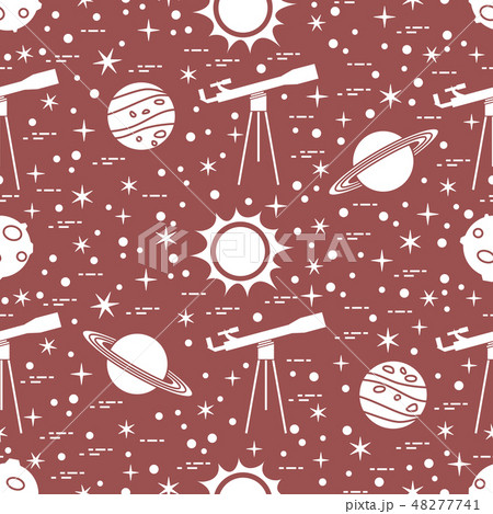 Seamless pattern Telescope, sun, planets, stars. 48277741