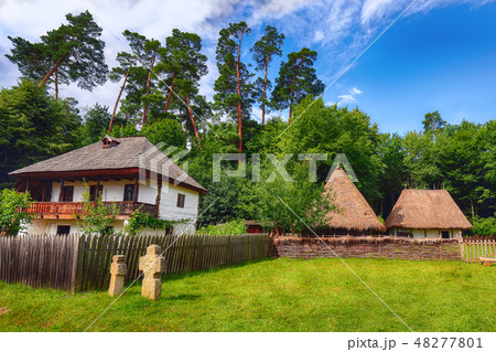 View of traditional romanian peasant houses View of traditional romanian peasant houses 48277801