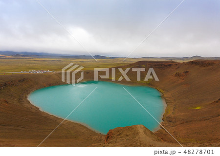 Viti crater with green water lake inside, Iceland 48278701