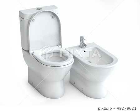 Toilet bowl and bidet on white isolated background Toilet bowl and bidet on white isolated background 48279621