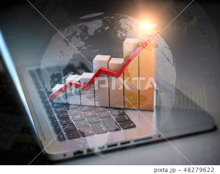 Business graph and diagram on laptop keyboard 48279622