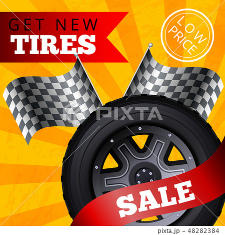 Flat Banner Vector Get New Tires Sale Low Price. Flat Banner Vector Get New Tires Sale Low Price. 48282384