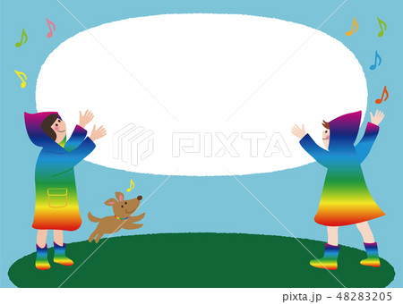 雨の日の子供５（子供と犬　フレーム） 48283205