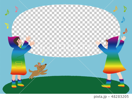 雨の日の子供５（子供と犬　フレーム） 48283205