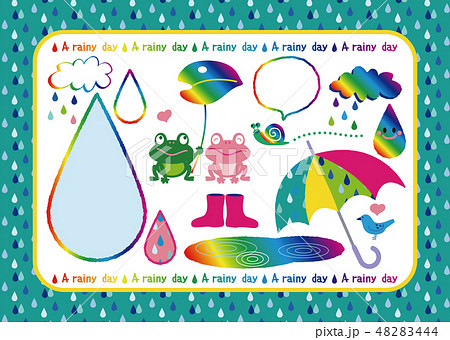 雨の日13（雨のフレーム＆雨のイメージセット） 48283444