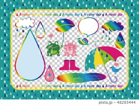 雨の日13（雨のフレーム＆雨のイメージセット） 48283444