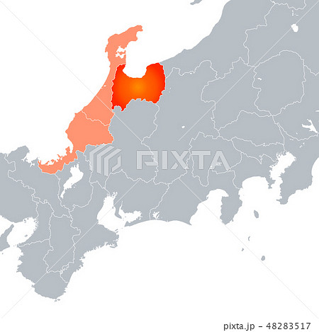 富山県地図と北陸地方のイラスト素材 4517