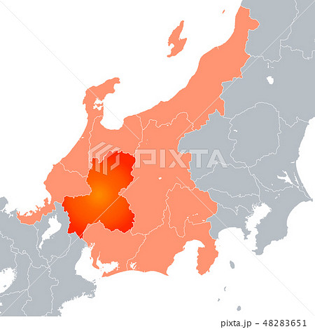 岐阜県地図と中部地方のイラスト素材 4651