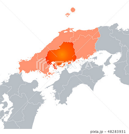 中国地方無料フリーイラスト 日本語 都道府県名あり 都道府県線あり 県庁所在地あり ルビあり 緑